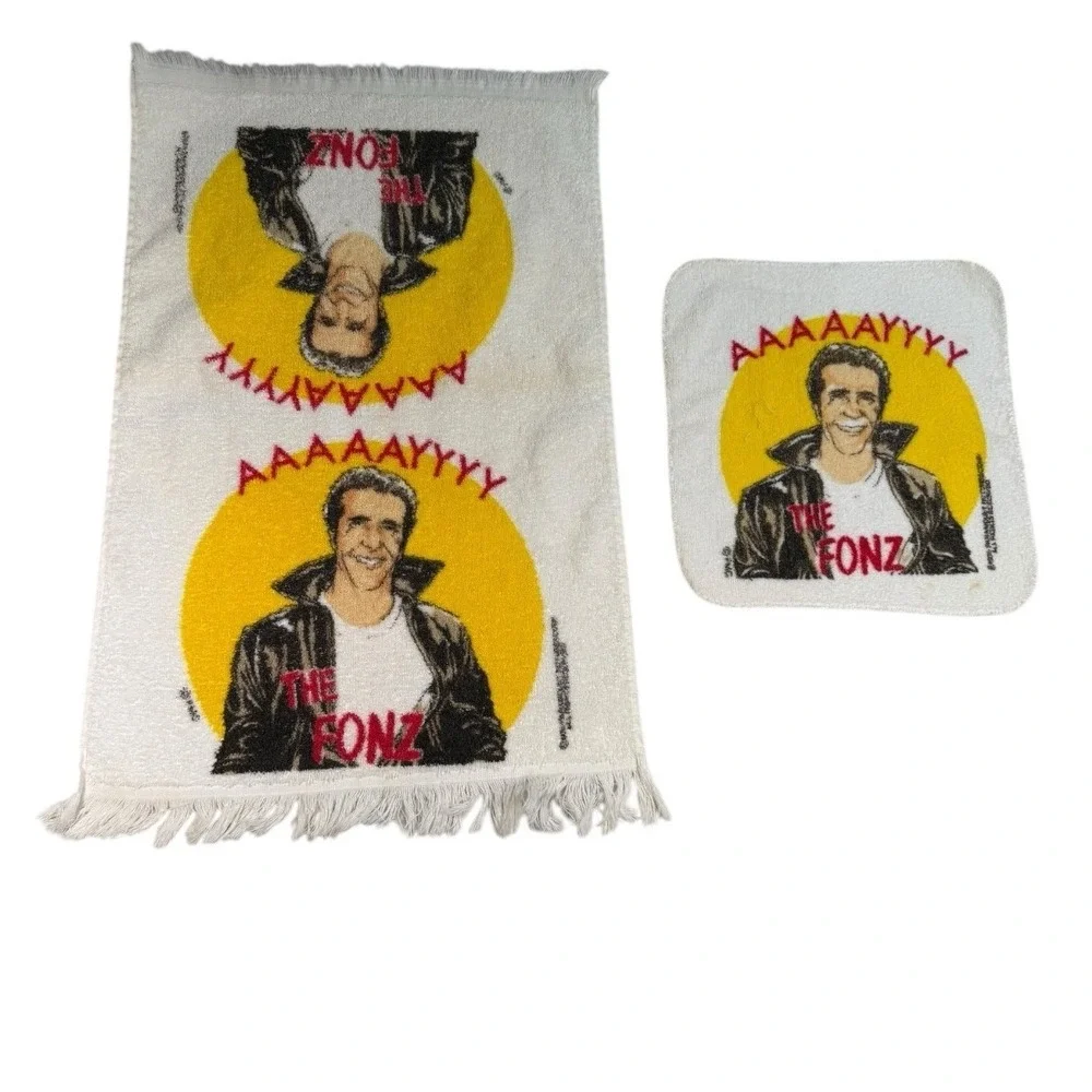 Vtg The Fonz Happy Days TV Show Fringed Hand Towel Washcloth Fonzie Cannon‎ 70's